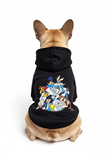 PetiliDünya Black Tunes Hoodie Print Cat Dog Outfit Sweatshirt