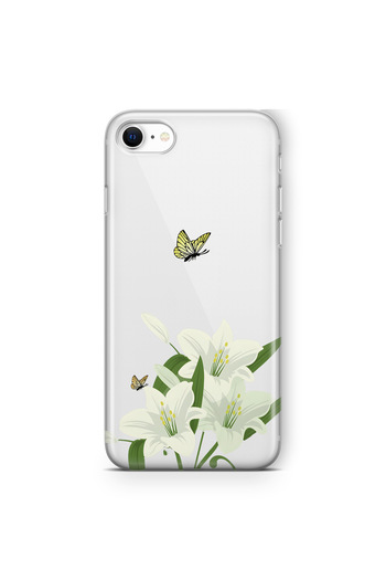 FLAMENKO iPhone Se 2020 / 2022 White Lily Pattern Transparent Phone Case