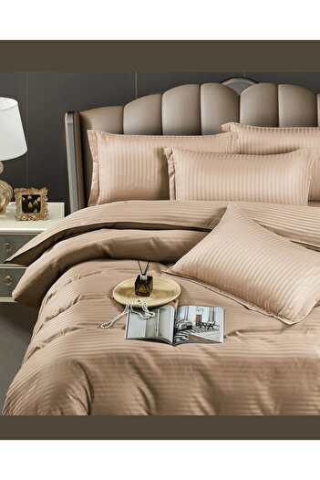 Truva Grup 4 Piece Bed Linen Set – 100% Fine Damask Cotton – Double Bed – Brown – Premium Quality