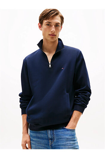 Tommy Hilfiger Men's Long Sleeve Regular Stand Collar Casual Blue Sweatshirt Mw0Mw36510-Dw5