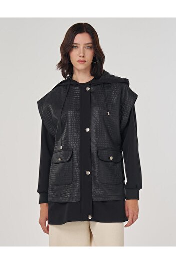 Kayra Pocket Detailed Hooded Jacket Black