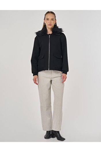 Kayra Fur Detailed Short Jacket Black