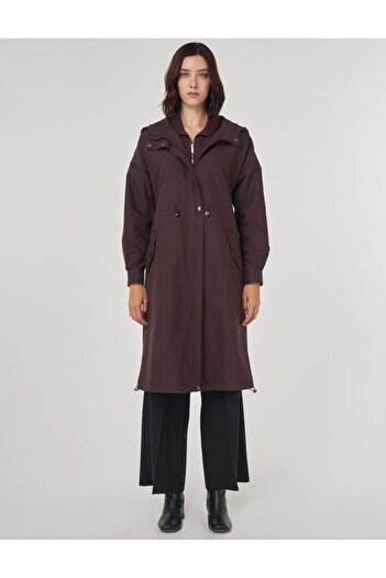 Kayra Off-Shoulder Trench Coat Dark Brown