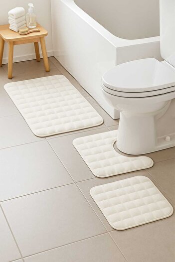 AKSU 3-Piece Bubble Plush Modern Washable Non-Slip Base Decorative Bathroom Mat 60X100 40X60 50X60