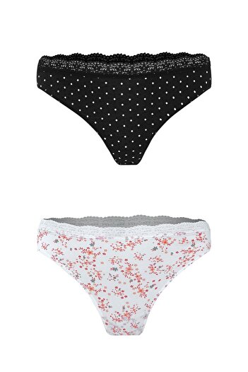 Wonna Set of 2 Cotton Soft Printed Panties-Black Ecru-S