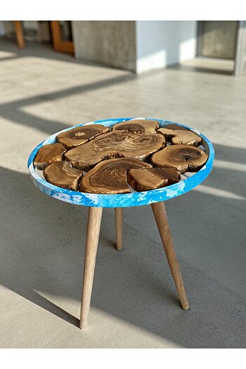 Home Olivia Zeytin Ağacı Aqua Print Kaplama Üst Çerçeveli Dekoratif Yan Sehpa