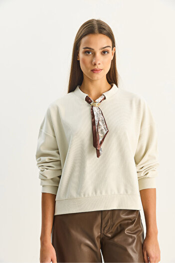 Bianco Lucci Women's Scarf Detailed Cotton Ottoman Sweatshirt 6931 60283689