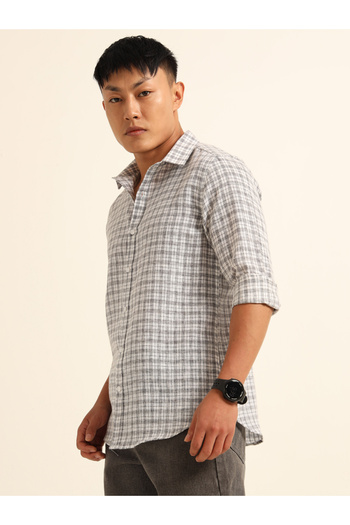 Bushirt By Styli Men Grey Checked Spread Collar Shirt