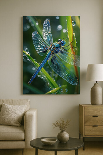 BLT DİZAYN Blue Dragonfly Glass Painting – the Elegance and Radiance of Nature