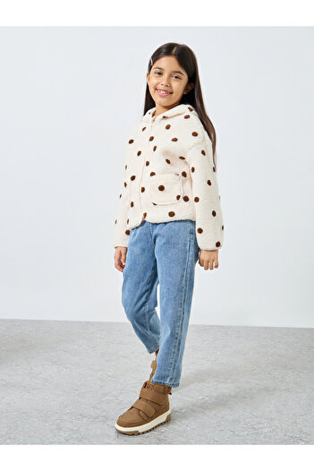 Styli Polka Dot Print Faux Fur Hooded Jacket