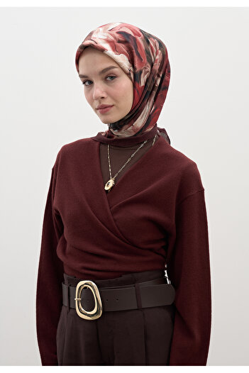 Fresh Midnight Floral Pattern Cotton Viscose Scarf Burgundy