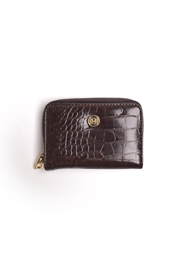 Ecrou Croco Leather Str Coin Compartment Handbag Bitter Brown