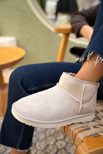 LAMİNTA Toxy Beige Suede Fur Lined Flat Sole Women's Boots