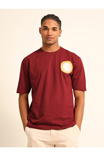 Bushirt By Styli Maroon Printed Oversized T-Shirt