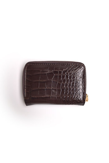 Ecrou Croco Leather Str Coin Compartment Handbag Bitter Brown