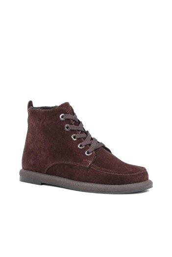 Celal Gültekin Women's Brown Lace-Up Zippered Suede Leather Boots