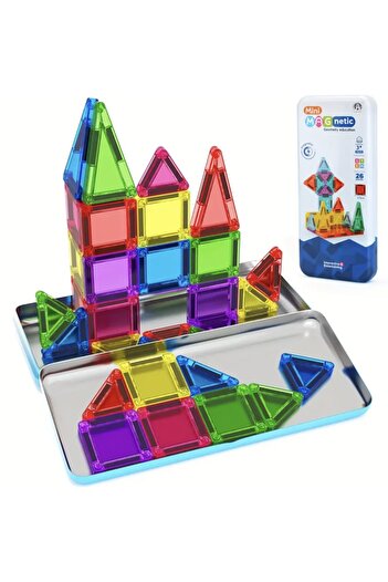 Magnetic Manyetik Yapı Blokları-Çocuklar İçin 3D 26 Parça Zeka Gelişimini Destekleyen 3+Yaş Karo Oyun Seti