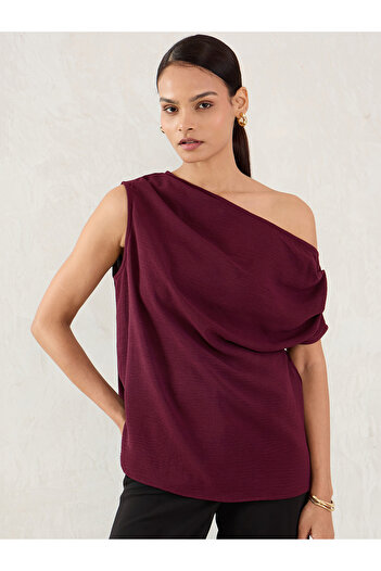 Femmella By Styli Burgundy One Shoulder Sleeveless Top