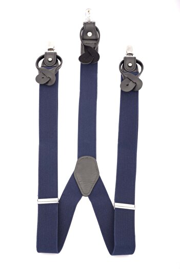6AM Ceremony Navy blue wide leather double-grip suspenders