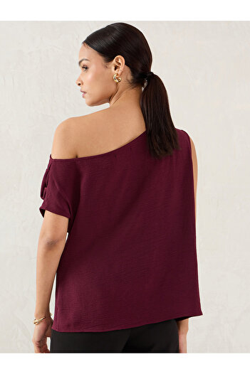 Femmella By Styli Burgundy One Shoulder Sleeveless Top