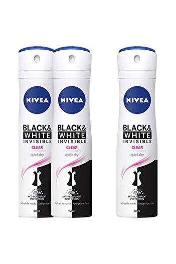 NIVEA Invisible for Black & White Clear Deodorant Spray, 3 x 150 ml