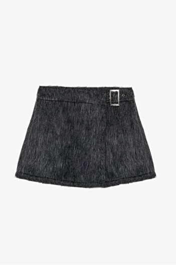 Quzu Feather Wrap Mini Shorts Skirt Anthracite