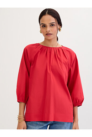 Femmella By Styli Red Poplin Back Tie-Up Top