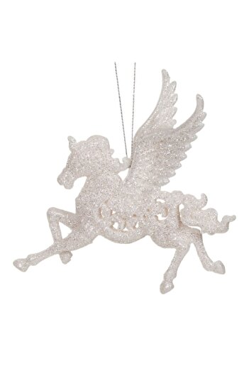 SHOPIENS Unicorn Christmas Tree Ornament, Iridescent Glitter, 13.5 cm, White Plastic