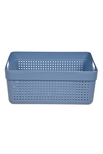 SHOPIENS Storage Basket, Perforated, Handles, 10L, Blue, Plastic, 32x23x14cm