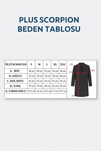 Plus Scorpion Erkek Uzun Kaşe Kaban – İtalyan Kesim Slim Fit Şık Model