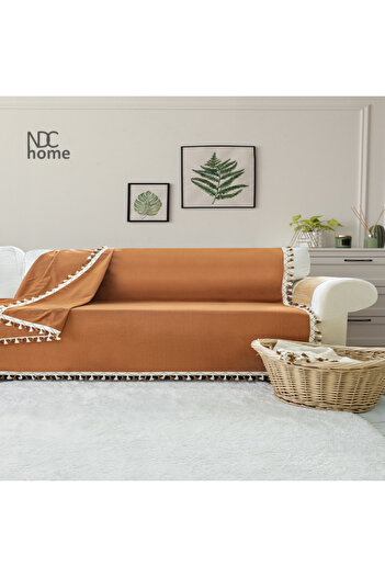 NDC HOME Premium Linen Cinnamon [Cinnamon] Pom-Pom Sofa Cover (170 X 220