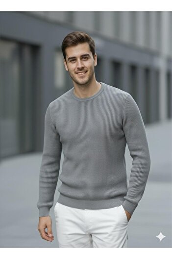 Miron Men's Crew Neck Gray Knit Sweater - 2537