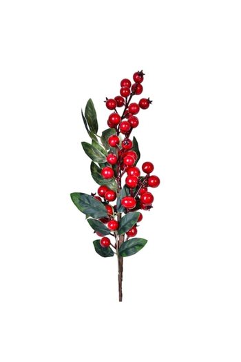 SHOPIENS Decorative Christmas Twig, Green Leaves & Red Berries, 50 cm, Plastic