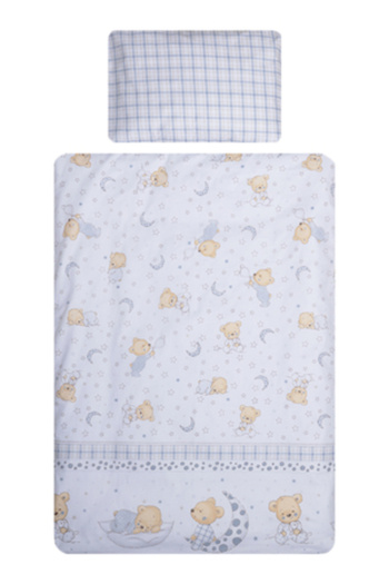 Beberoyal Set de lenjerie de pat din bumbac, 3 piese, pentru saltea 120x60 cm, Bear Dreams White -