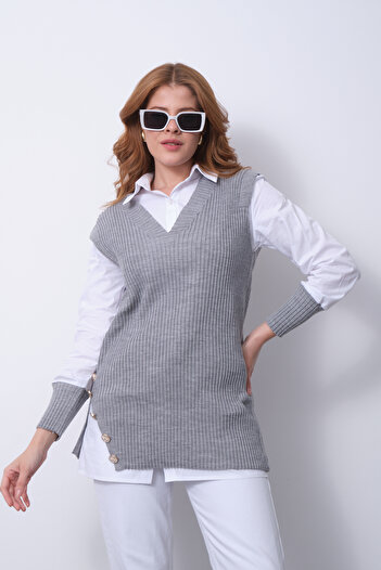 Moda Days Ribbed Knit Sweater Shirt Double Combination