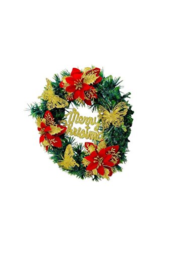 BaoBao Artificial Christmas wreath 36 cm with red poinsettia flowers