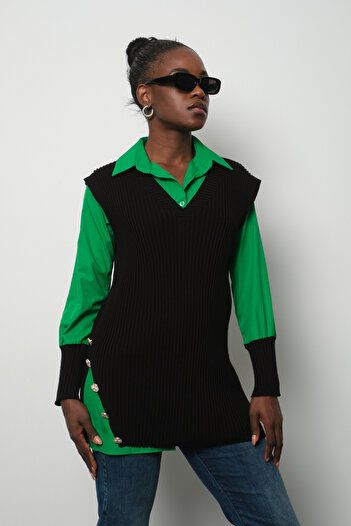 Moda Days Ribbed Knit Sweater Shirt Double Combination