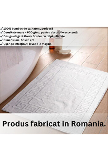 RALEX PUCIOASA Towel-type bath mat, Greek Border, pattern with feet, 800 grams/sqm 50x70 cm, White