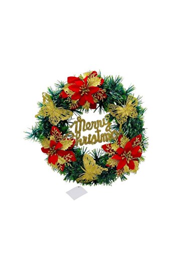 BaoBao Artificial Christmas wreath 36 cm with red poinsettia flowers