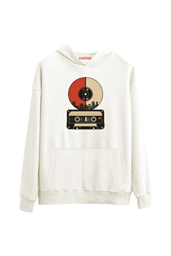 Eastek Vintage Cassette & Vinyl Art 3 Thread Raster Hooded Unisex, Women, Men Hoodie Sweatshirt
