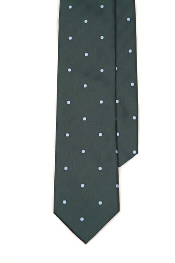 6AM Ceremony Dark green silk tie with blue polka dots
