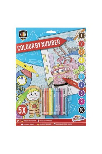 GRAFİX Paint by numbers Rocket and Fire Truck, 5 pages, A4, 10 colors