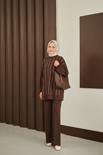 LOCCO Women's Stone Detail Suit Brown
