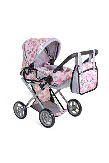 Doris Flower 2in1 foldable doll stroller with adjustable handle and canopy, changing mat, l