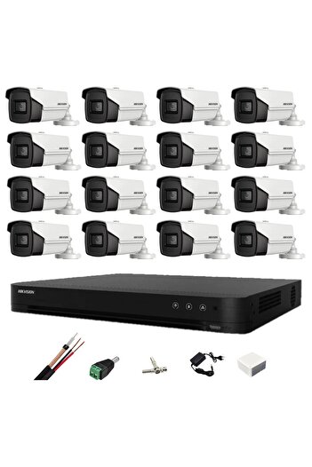 Hikvision sistem de supraveghere video cu 16 camere 4-în-1 8MP 2.8mm, IR 60m, DVR 4K cu 16 canale, montare