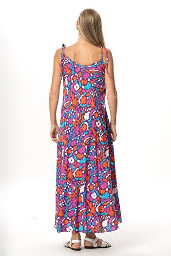 Eliş Şile Bezi Strappy Viscose Suzan Long Summer Dress Abstract Purple Syt Purple