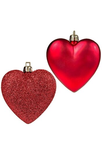 Lioness Set of 6 red heart-shaped Christmas baubles, Lioness, 7 cm