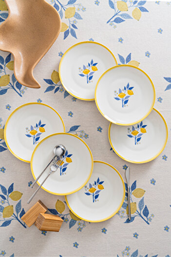 RUBİ PORSELEN Lemon Patterned 25 cm Premium Porcelain Serving Plate - 6 Pieces