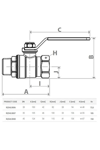 GIACOMINI R254LX045 ball valve, chrome-plated brass, 1” internal thread x 1” external thread