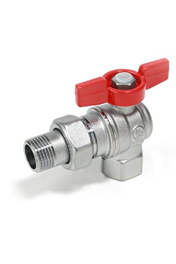 GIACOMINI R789X007 angled ball valve, 1” internal thread x 1” external thread, red T handle